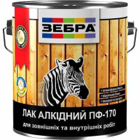 Лак алкидный глянцевый универсальный ПФ-170 TM ZEBRA бесцветный 0,75 л
